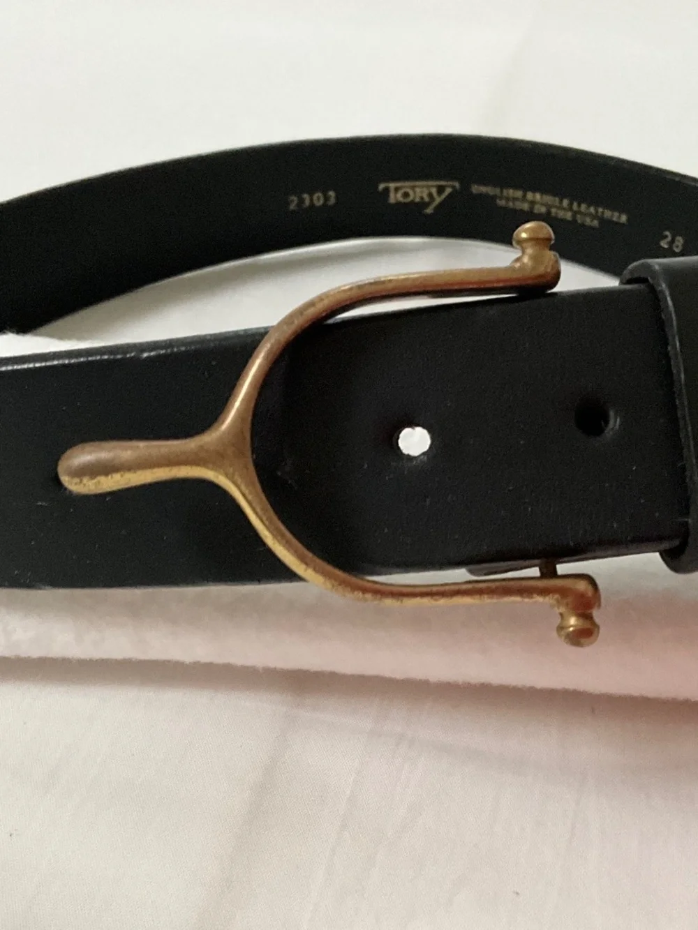 TORY LEATHER Brass Spur Buckle Belt Black 28”